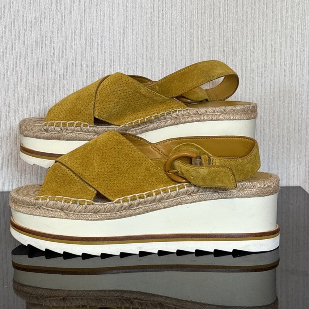 Marc Fisher 9 Platform Yellow Suede Leather Slingback Espadrille Sandals Gellyn - Picture 3 of 15